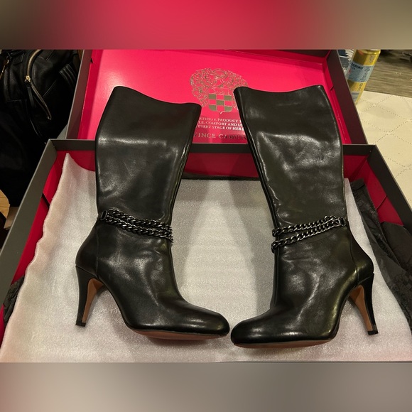 Vince Camuto Vo-Valli Black Leather Knee-High Boots - Picture 2 of 8